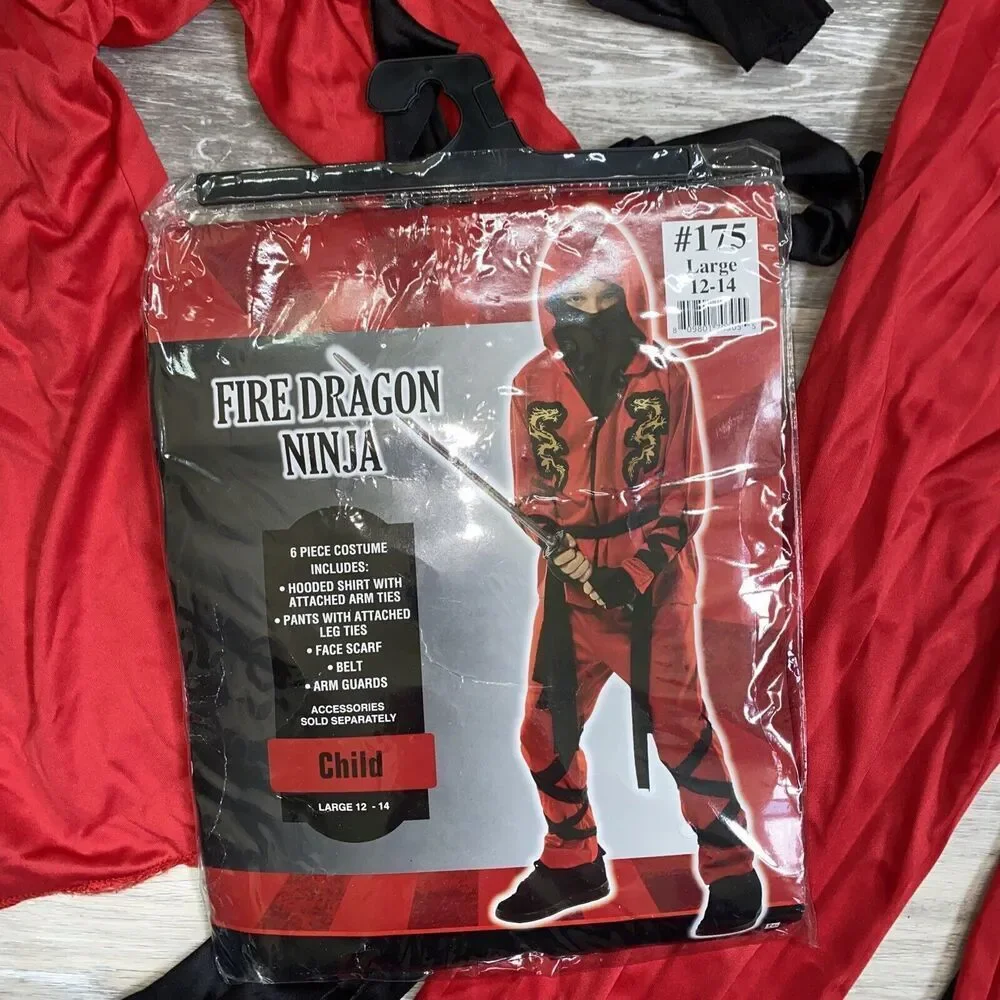 Fire Dragon Ninja Child Large 12-14 Halloween Costume Trick Or Treat School